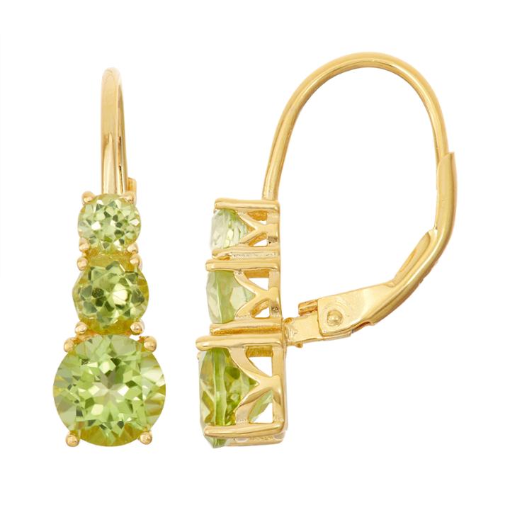 Genuine Peridot 14k Gold Over Silver Leverback Earrings