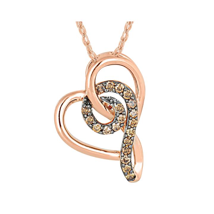 1/8 Ct. T.w. Champagne Diamond 10k Rose Gold Heart Pendant Necklace