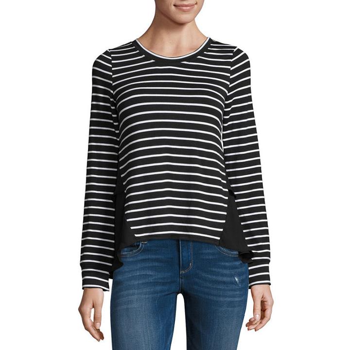 By & By Long Sleeve Cowl Neck French Terry Blouse-juniors