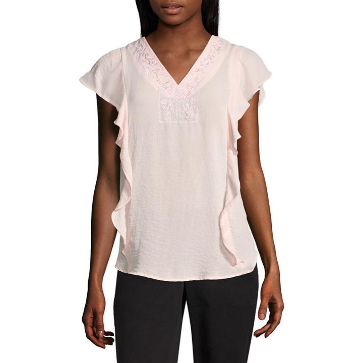 Liz Claiborne Flutter Sleeve V-neck Tee- Talls