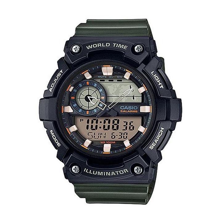 Casio Mens Green Strap Watch-aeq200w-3av