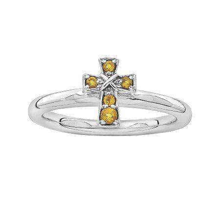 Personally Stackable Genuine Citrine Sterling Silver Cross Ring
