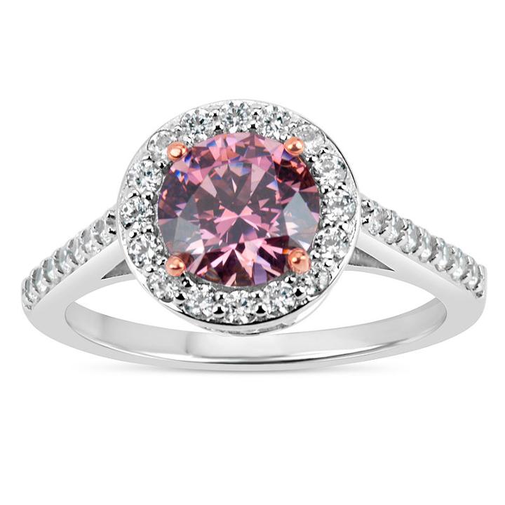 Sterling Silver Two-tone Filigree Shank Halo Ring Featuring Swarovski Zirconia