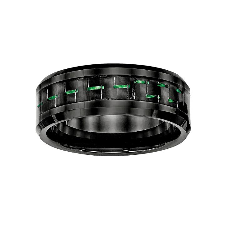 Personalized Mens 8mm Black Ceramic & Green Carbon Fiber Wedding Band