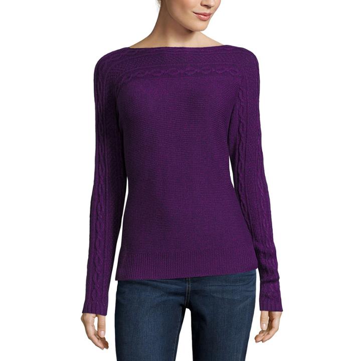 St. John's Bay Long-sleeve Cable-yoke Sweater