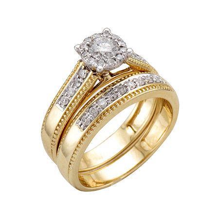 5/8 Ct. T.w. Diamond 14k Two-tone Gold Flower Milgrain Bridal Ring Set