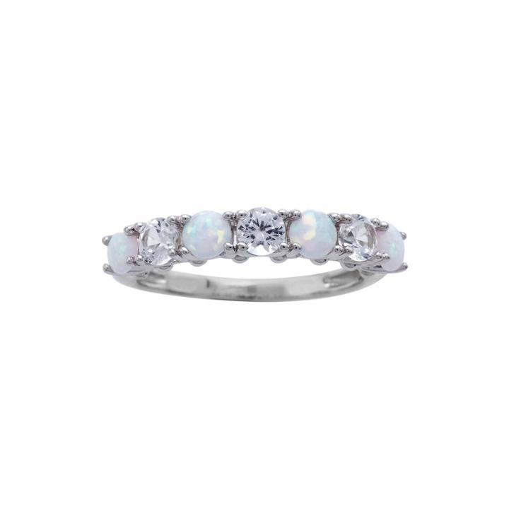 Lab-created Opal And White Sapphire Sterling Silver Band Ring