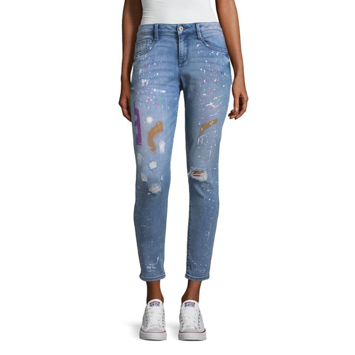 Arizona Paint Splatter Ankle Jeans - Juniors