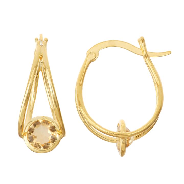 Genuine Citrine 14k Gold Over Silver Hoop Earrings