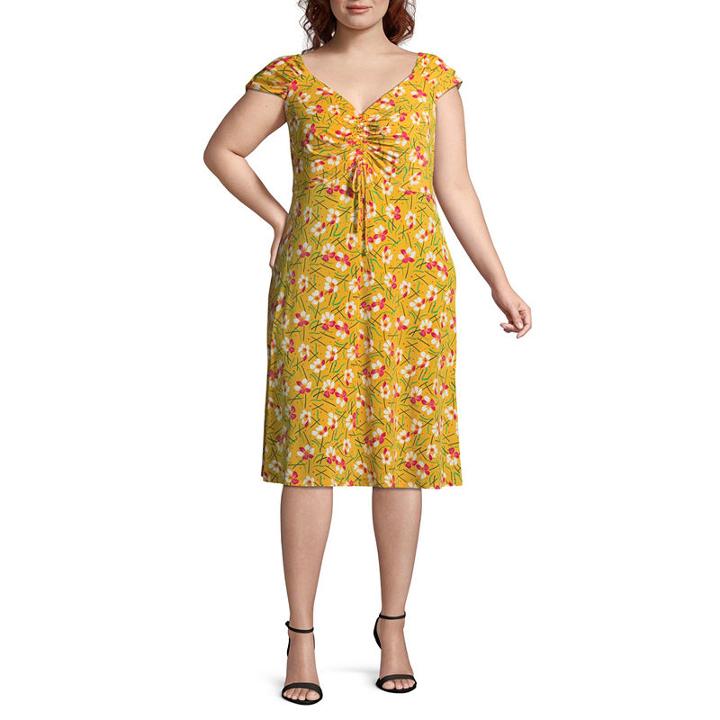 London Times Short Sleeve Floral Fit & Flare Dress - Plus