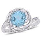 Womens Diamond Accent Genuine Topaz Blue Sterling Silver Cocktail Ring