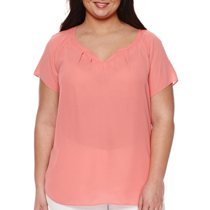 Worthington Short-sleeve Notch Neck Blouse - Plus