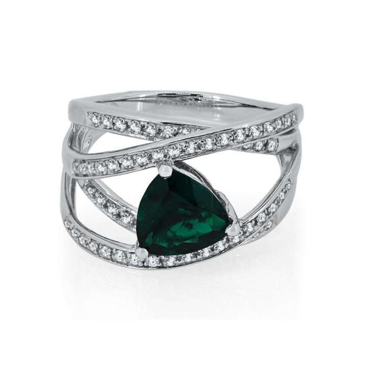 Womens Lab Created Emerald Sterling Silver Cocktail Ring