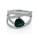 Womens Lab Created Emerald Sterling Silver Cocktail Ring