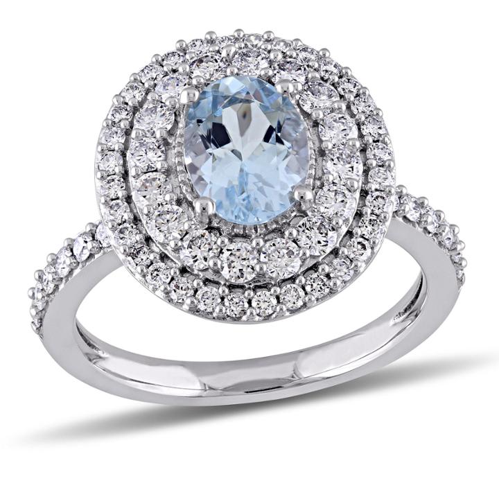 Womens Blue Aquamarine 14k Gold Engagement Ring