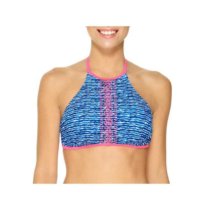 Arizona Geo Linear High Neck Swimsuit Top-juniors