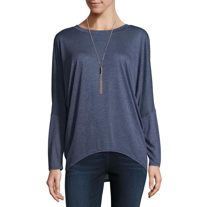 By & By Long Sleeve Crew Neck Knit Blouse-juniors