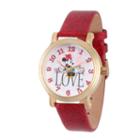Disney Minnie Mouse Womens Red Strap Watch-wds000254