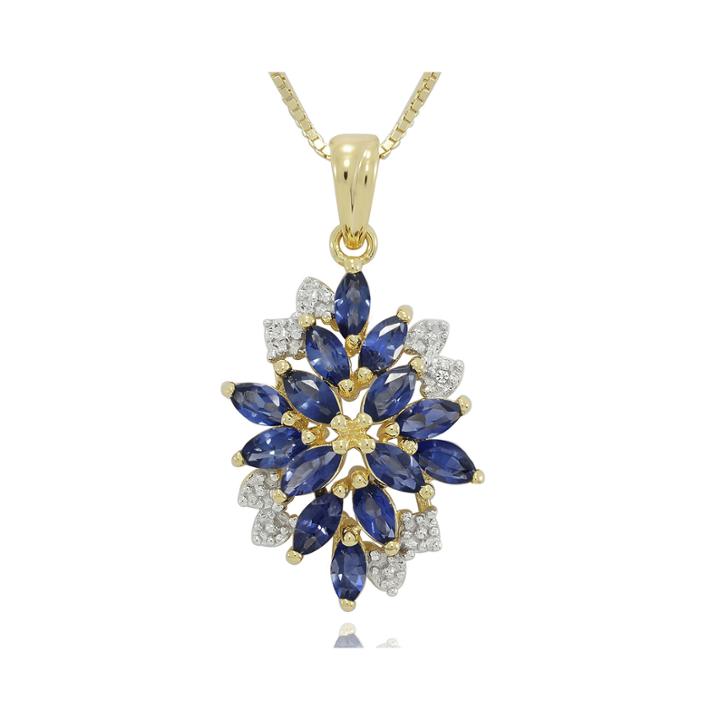 Blue And White Lab-created Sapphire 14k Yellow Gold Over Sterling Silver Pendant Necklace