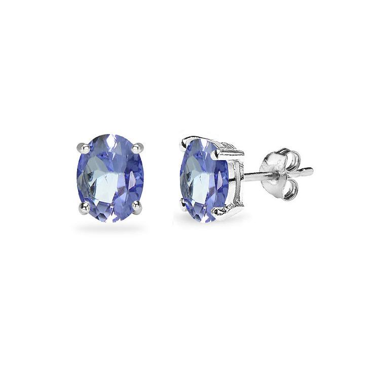 Oval Blue Tanzanite Sterling Silver Stud Earrings