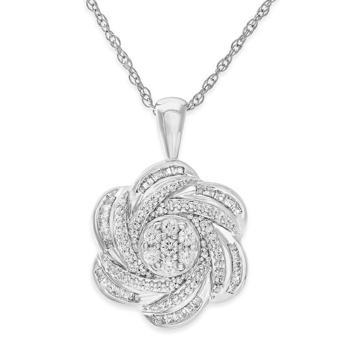 Diamond Blossom Womens 1/2 Ct. T.w. Genuine White Diamond Sterling Silver Pendant Necklace