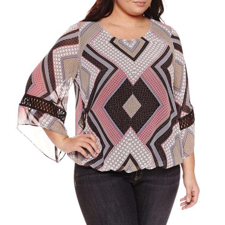 Alyx Long Sleeve Round Neck Woven Blouse-plus