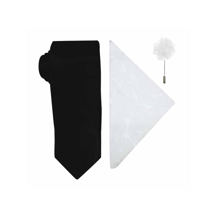 J. Ferrar Solid Tie, Pocket Square And Lapel Pin Set