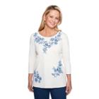 Alfred Dunner Out Of The Blue 3/4 Sleeve Crew Neck Floral T-shirt-womens