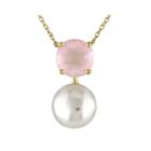 Genuine Pink Quartz And Cultured Freshwater Pearl Necklace