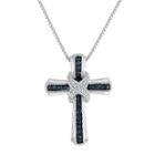 1/10 Ct. T.w. White & Color-enhanced Blue Diamond Cross Pendant Necklace