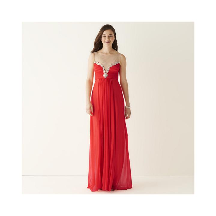 City Triangles Sleeveless Illusion Embellished Long Slim Dress- Juniors