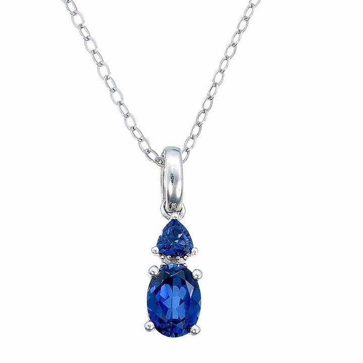 Womens Diamond Accent Lab Created Blue Sapphire Sterling Silver Pendant Necklace