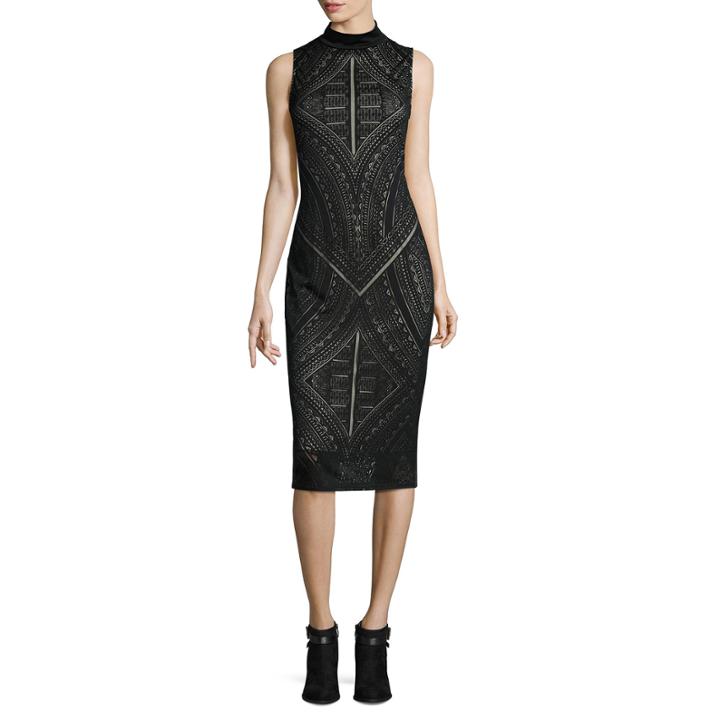 Belle + Sky Sleeveless Mock Neck Burnout Bodycon Dress