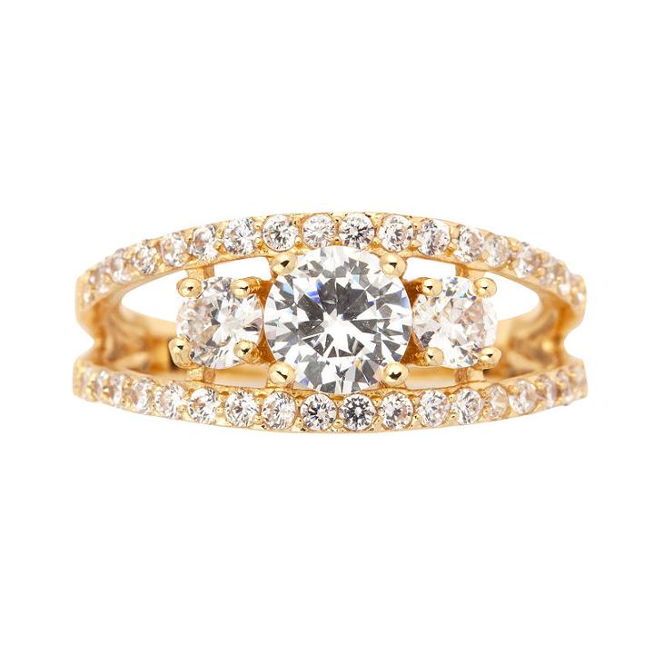 Sparkle Allure Womens Clear Silver Over Brass 3-stone Ring