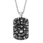 Mens Stainless Steel & Black Ip Skull Dog Tag Pendant Necklace