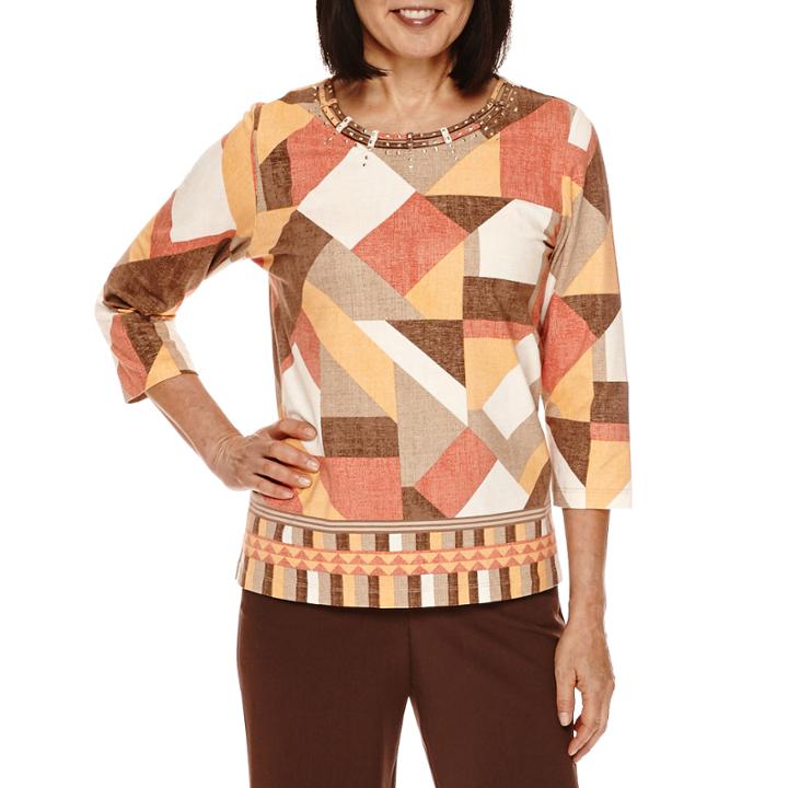 Alfred Dunner Santa Fe 3/4-sleeve Patch Shimmer Tee