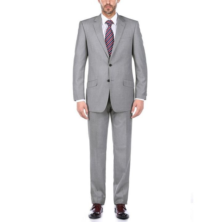 Verno Men's 100 Wool Grey Slim Fit Single Breast Two Piece Suit