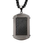 Inox Jewelry Mens Textured Stainless Steel & Black Ip Dog Tag Pendant Necklace