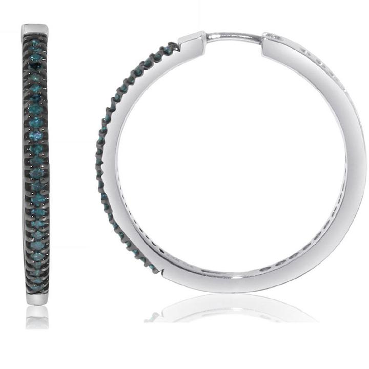 1/2 Ct. T.w. Blue Diamond Hoop Earrings