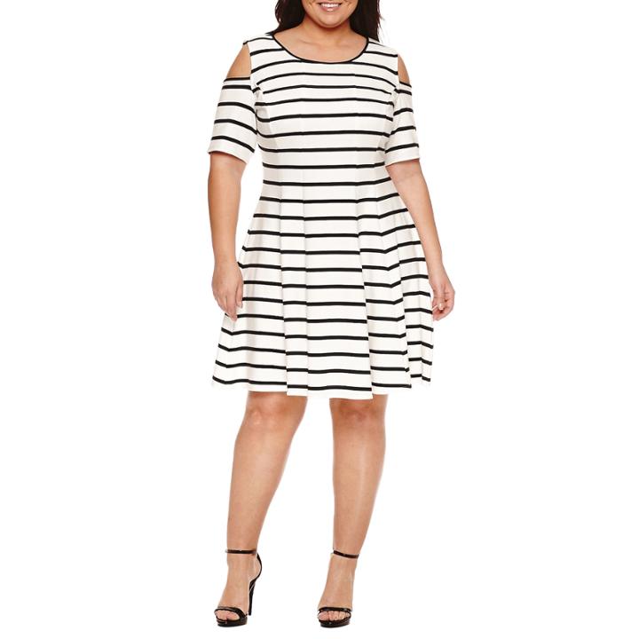 Danny & Nicole Elbow Sleeve Fit & Flare Dress-plus