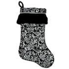 20 Black And Silver Metallic Flourish Christmas Stocking With Venetian-style Ruffle Cuff