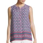 Liz Claiborne Sleeveless Border Print Button-front Shirt - Tall
