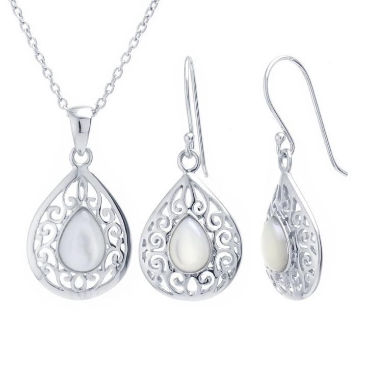 Womens 2-pack White Mother Of Pearl Sterling Silver Jewelry Set