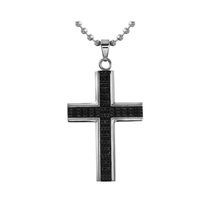 Mens 1/2 Ct. T.w. Color-enhanced Black Diamond Stainless Steel Cross Necklace
