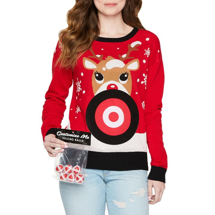 Reindeer Bullseye Game Sweater With Velcro Game Pieces-juniors