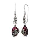 Marcasite And Red Stone Sterling Silver Oval Drop Earrings