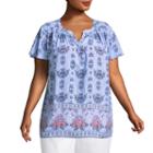 St. John's Bay Short Sleeve Shirred Y-neck Blouse - Plus