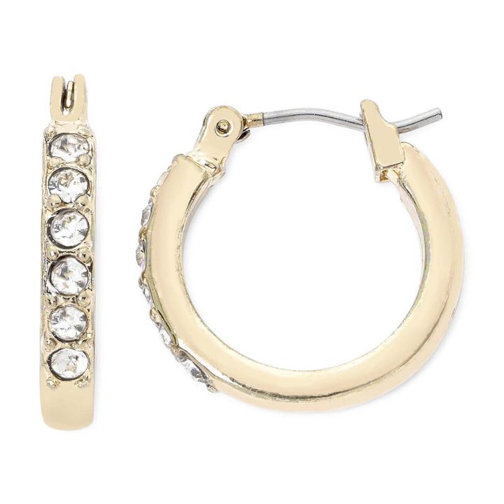 Liz Claiborne Gold-tone Crystal Small Hoop Earrings