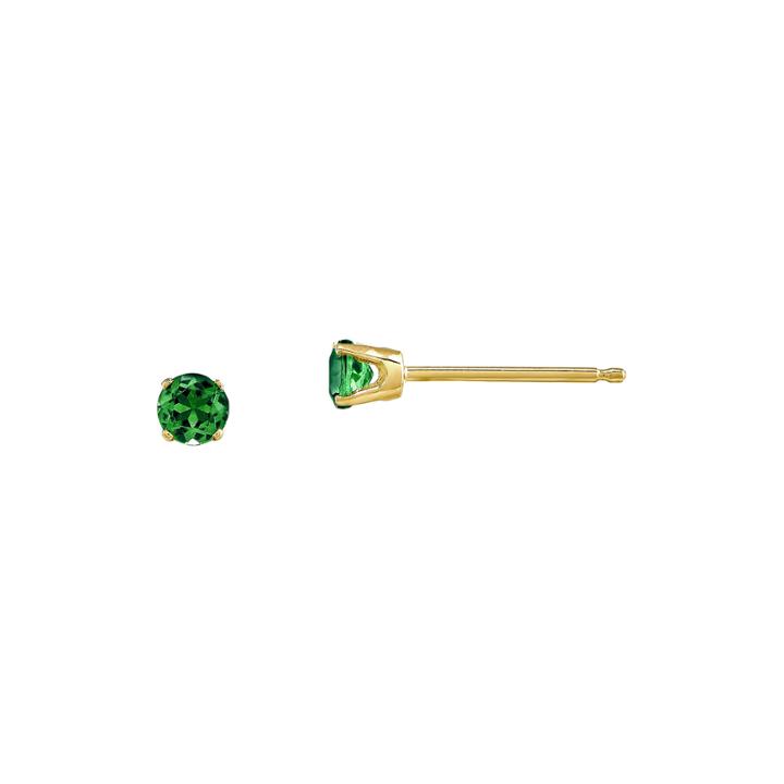 3mm Round Genuine Emerald 14k Yellow Gold Earrings