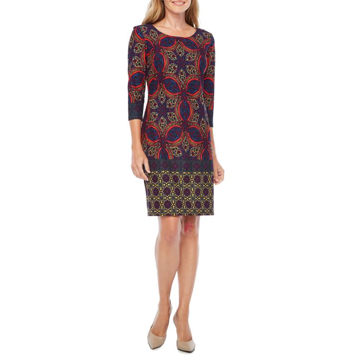 Be By Chetta B 3/4 Sleeve Geometric Sheath Dress